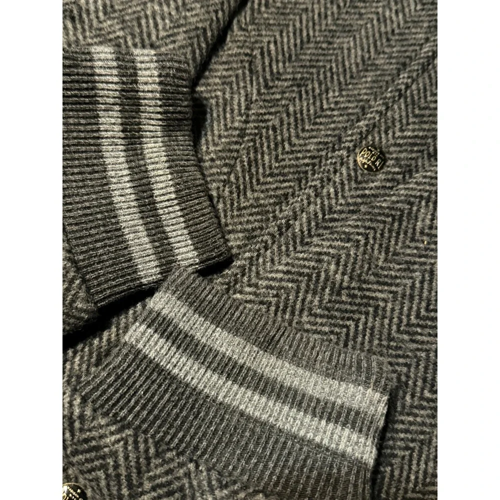 Polo Ralph Lauren Mens Herringbone Varsity Jacket Gray Wool Blend Bomber Medium